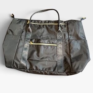 WANDF Black Foldable Travel Duffel Bag Gold Hardware Weekender Gym Tote Bag